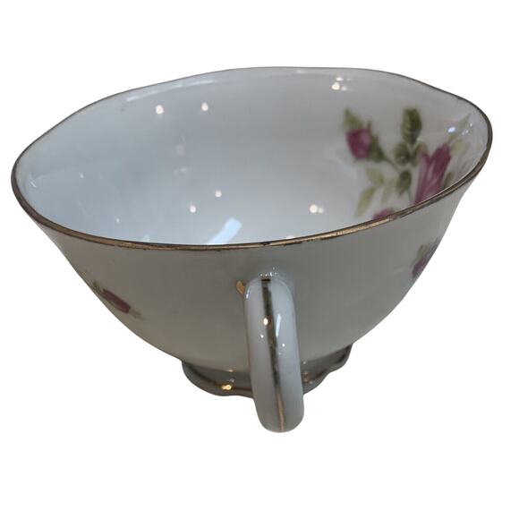 Fine Bone China Tea Cup Pink Rose Bud Pattern English White Gold Rim Delicate - Picture 6 of 12